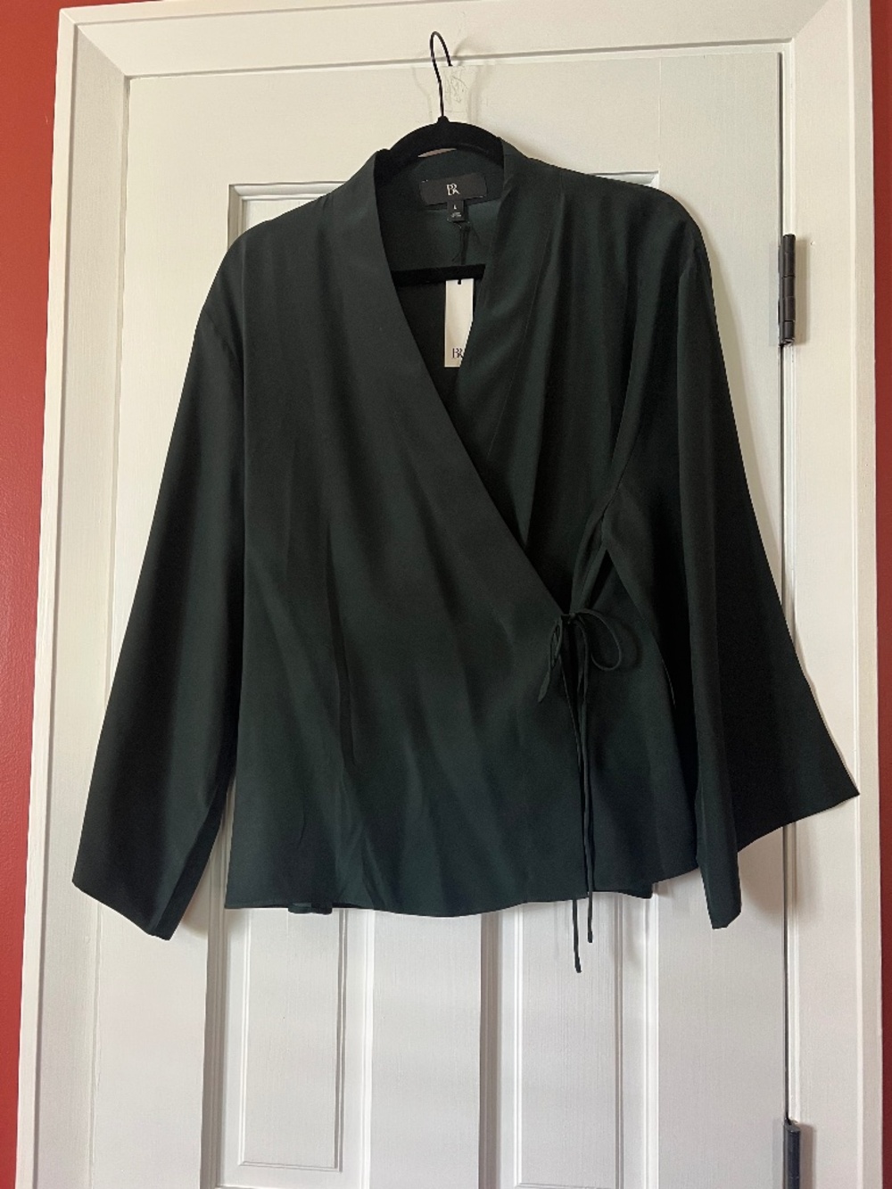 BANANA REPUBLIC ALISA HUNTER GREEN SILK KIMONA WRAP BLOUSE NWT L